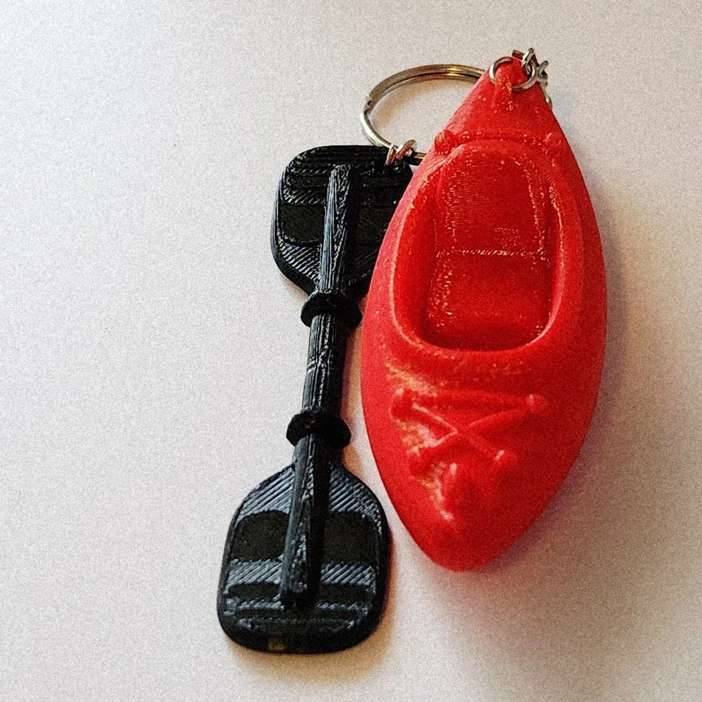 Unbranded Red Kayak Keychain with Black Paddle Miniature Outdoor Charm 3.25